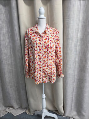 Style & Co. Floral Button-Up Top in Pink Orange Cream Boho Size 22W